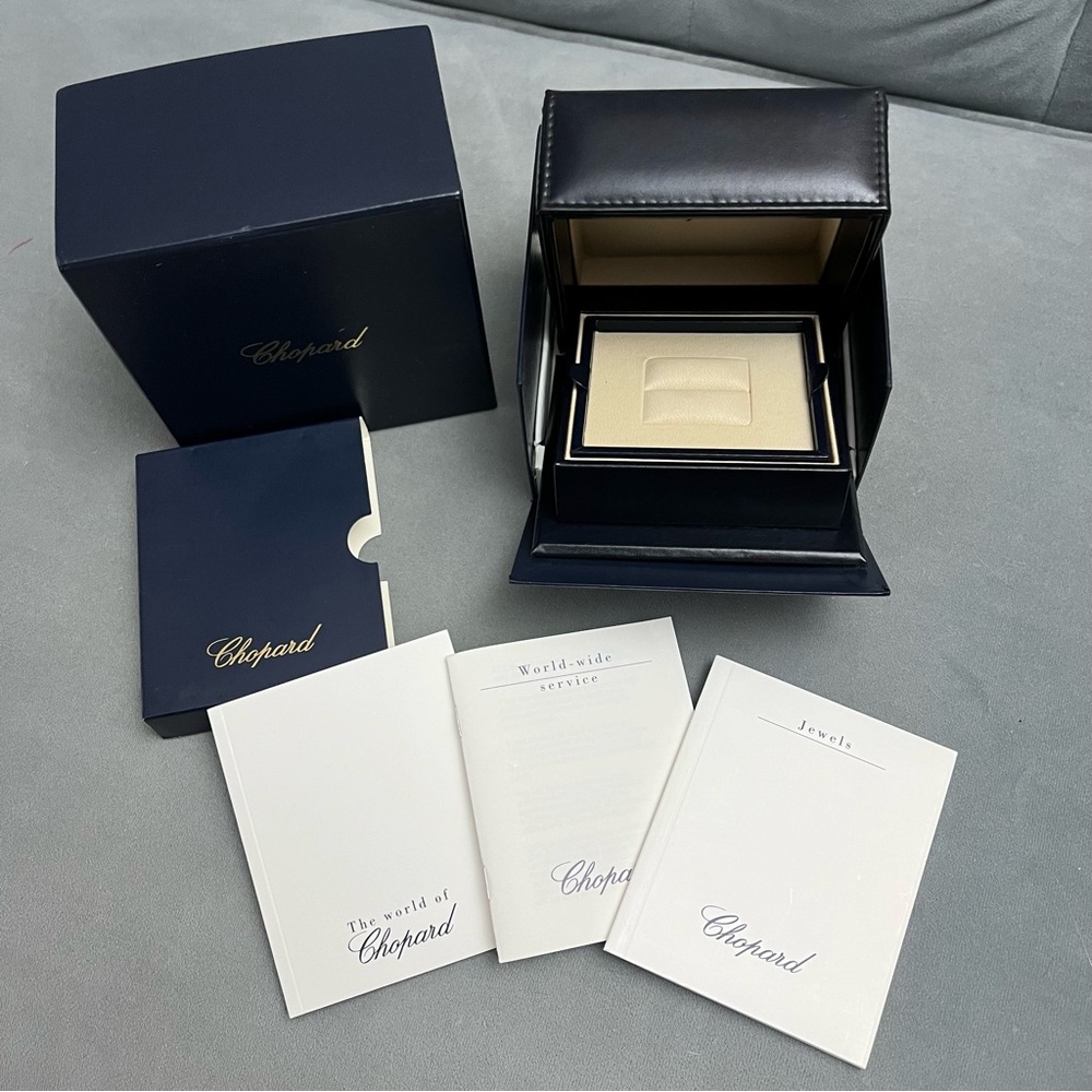 CHOPARD Blue Ring Box +Outer Box 4.9x4.75x3.10 inches + Booklets